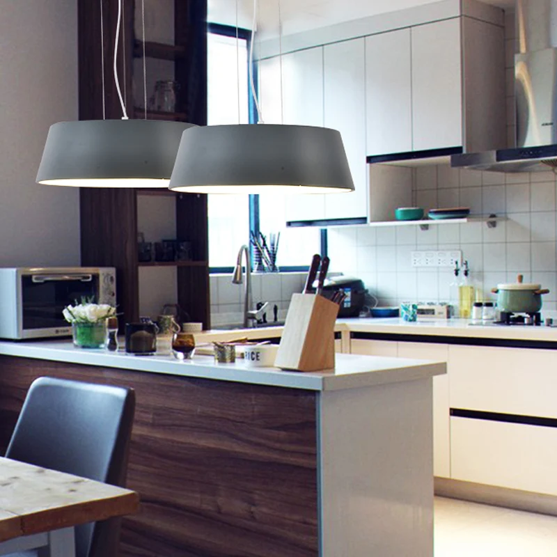 1-lichts keukenhanglamp Minimalistische grijze hanglamp met metalen trommelkap Clearhalo