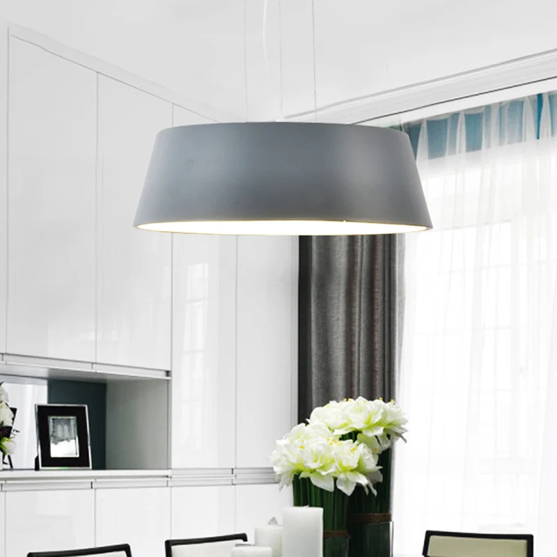 1-lichts keukenhanglamp Minimalistische grijze hanglamp met metalen trommelkap Clearhalo