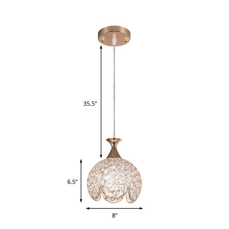 1-lichts koepel hanglamp hedendaagse heldere kristallen hanglamp met gegolfde rand goud, 8"/10"/12" W Clearhalo