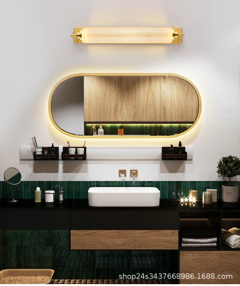 1-lichts kristallen LED-ijdelheidskandelaar moderne metalen goudkleurige wandspiegel vooraan voor bad Clearhalo