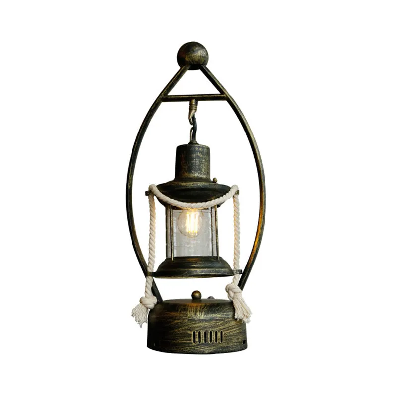 1-lichts lantaarn tafellamp fabrieksstijl messing afwerking helder glazen bureaulamp met ovaal frame Clearhalo