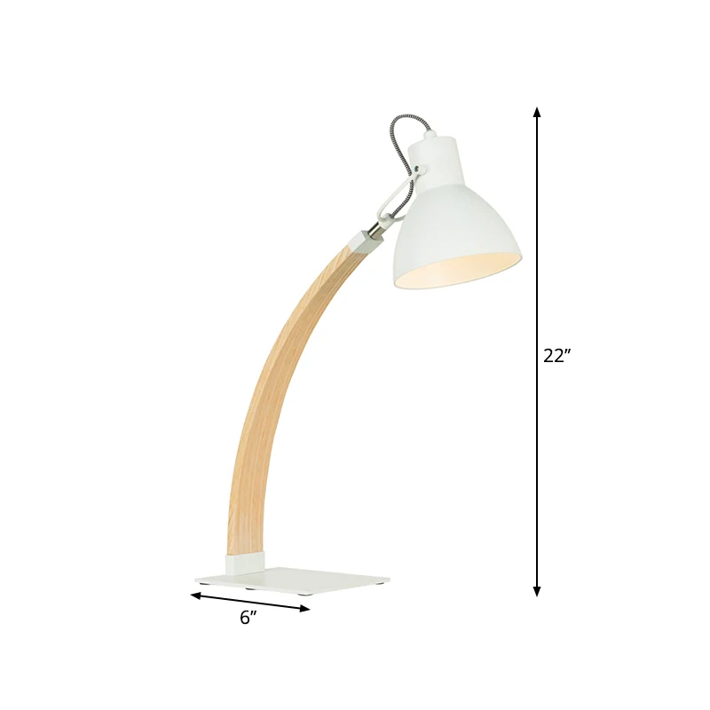 1-lichts leeslamp voor studeerkamer, eenvoudige zwart/witte afwerking, houten bureauverlichting met koepelvormige metalen...
