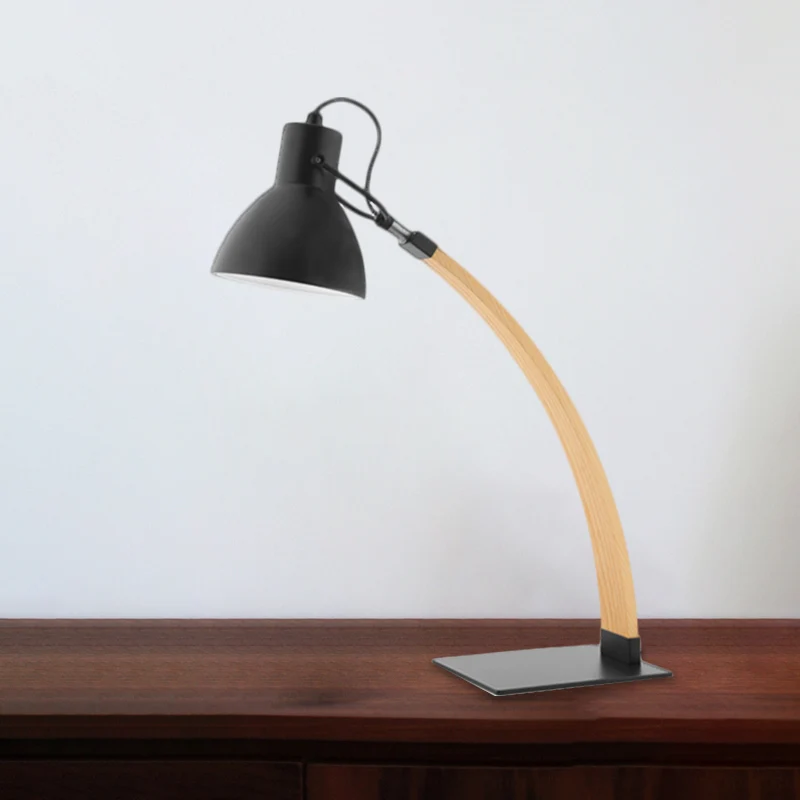 1-lichts leeslamp voor studeerkamer, eenvoudige zwart/witte afwerking, houten bureauverlichting met koepelvormige metalen...