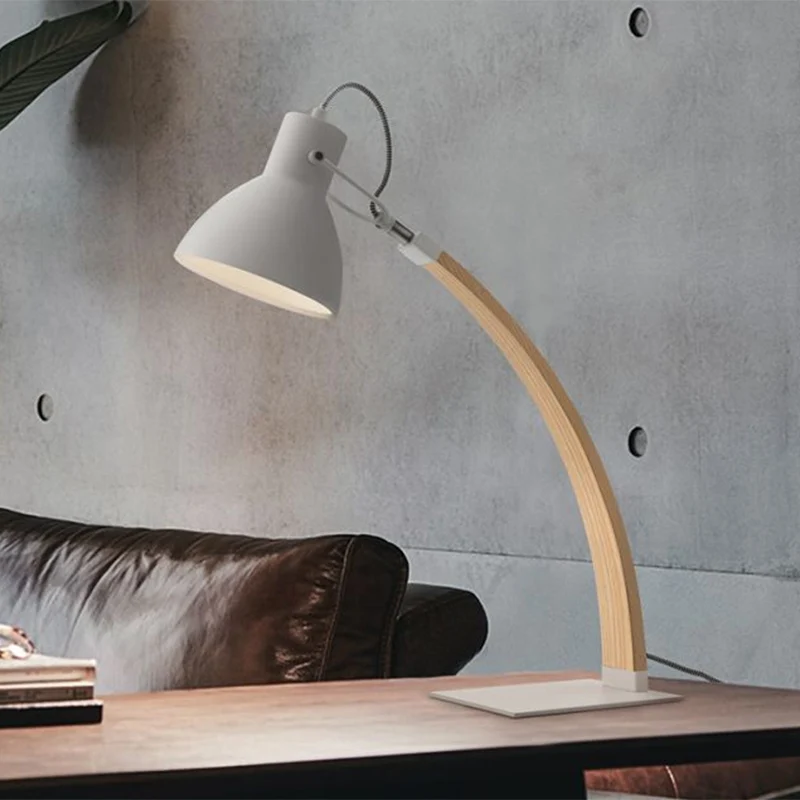 1-lichts leeslamp voor studeerkamer, eenvoudige zwart/witte afwerking, houten bureauverlichting met koepelvormige metalen...