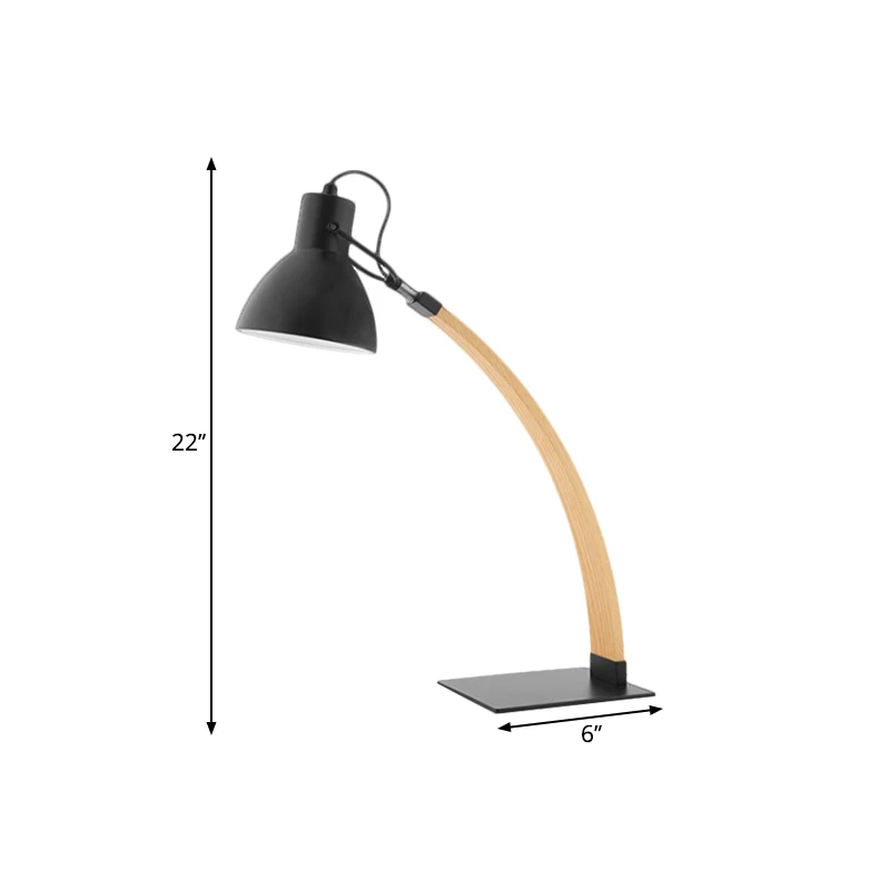 1-lichts leeslamp voor studeerkamer, eenvoudige zwart/witte afwerking, houten bureauverlichting met koepelvormige metalen...