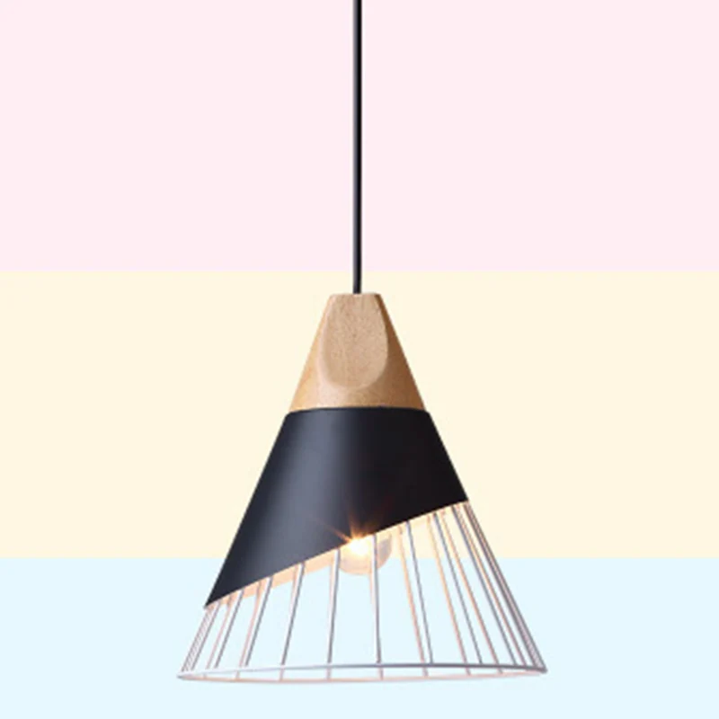 1-lichts Macaroon hanglamp Scandinavische minimalistische massief houten slaapkamer hanglamp met ijzeren holle lampenkap C...