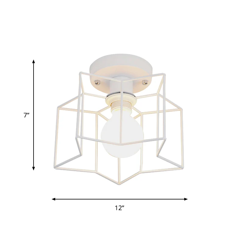 1-lichts metalen plafondlamp industriële stijl zwart/wit ster gekooide slaapkamer dicht bij plafondverlichting Clearhalo