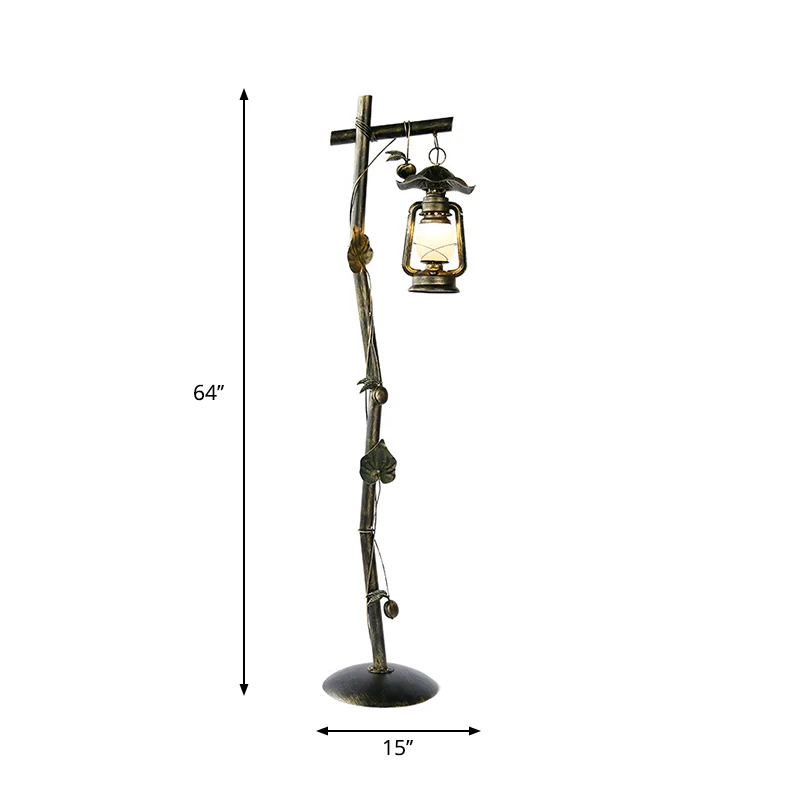 1-lichts metalen staande lamp Klassieke bronzen boomvormige studeerkamer vloerlamp met olielampontwerp Clearhalo