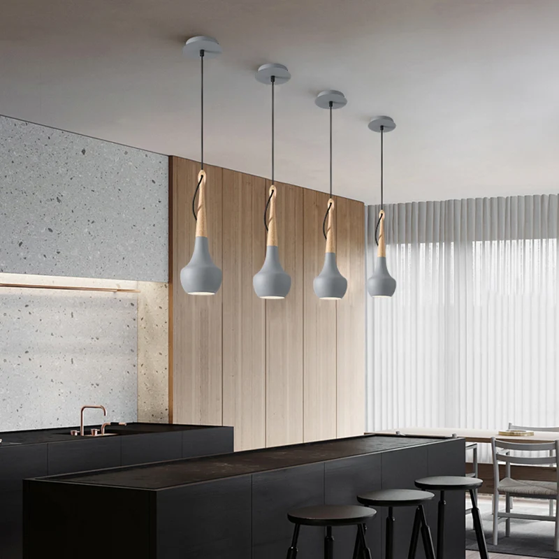 1-lichts nachtkastje hanglamp eigentijds grijze downlight met kalebas metalen kap Clearhalo