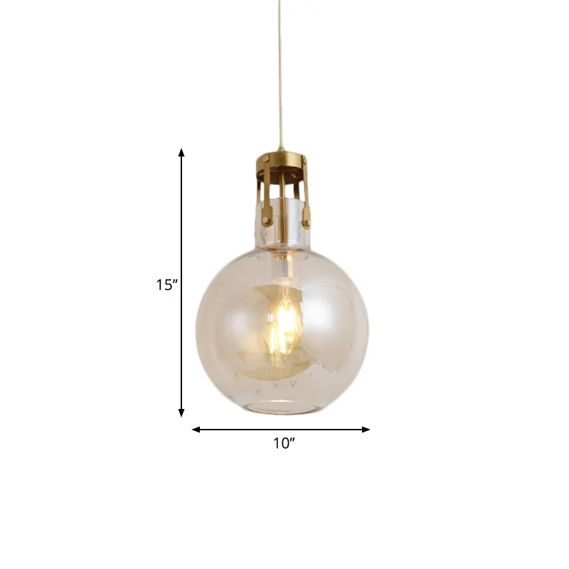 1-lichts nachtkastje hanglamp postmodern messing hanglamp met bol cognac glazen kap Clearhalo