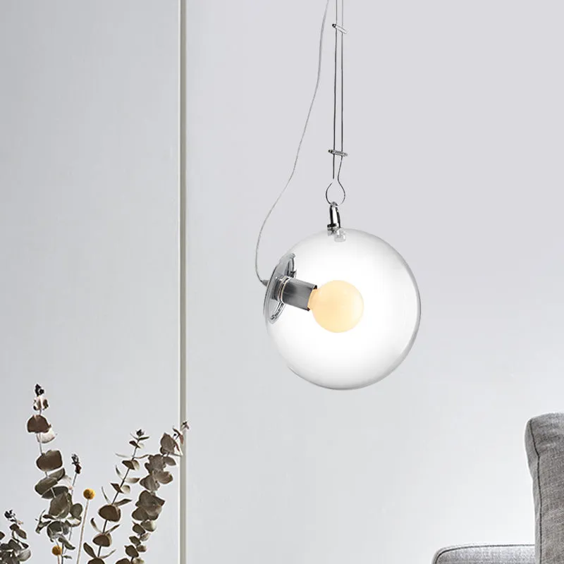 1-lichts nachtkastje, plafondhanger, minimalistische chroomhanglamp met bolvormige kap van helder glas Clearhalo