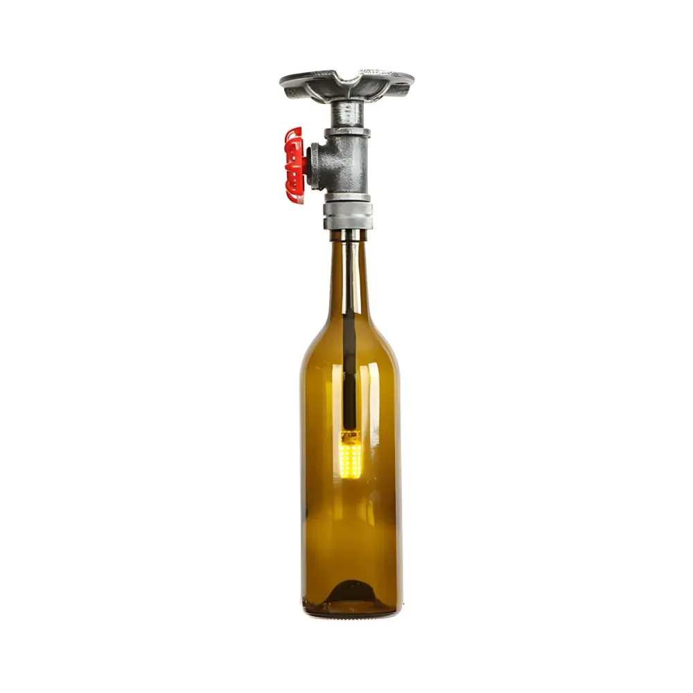 1-lichts plafondgemonteerd armatuur met wijnfles glazen kap en ventiel Vintage semi-gemonteerde binnenverlichting grijs/br...