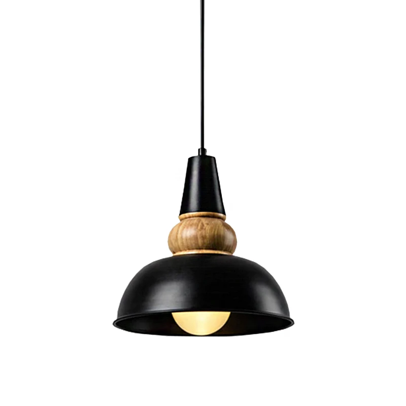 1-lichts plafondhanglamp met komschaduw Metaal en hout Modernistische stijl woonkamerhanglamp zwart Clearhalo