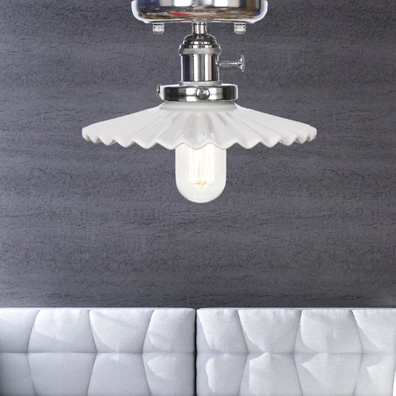 1-lichts plafondlamp met kegel/schotelkap opaal/helder glas industriële woonkamer semi-inbouw Clearhalo