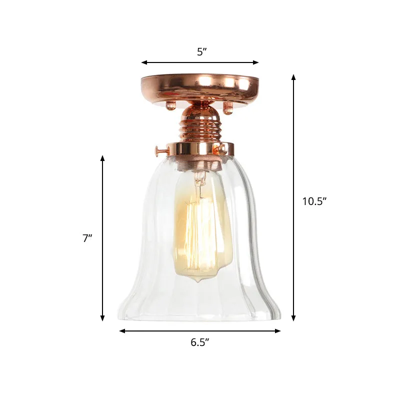 1-lichts plafondlamp met kegel/ton/belscherm, helder glas, industriële woonkamer, half vlak koper Clearhalo