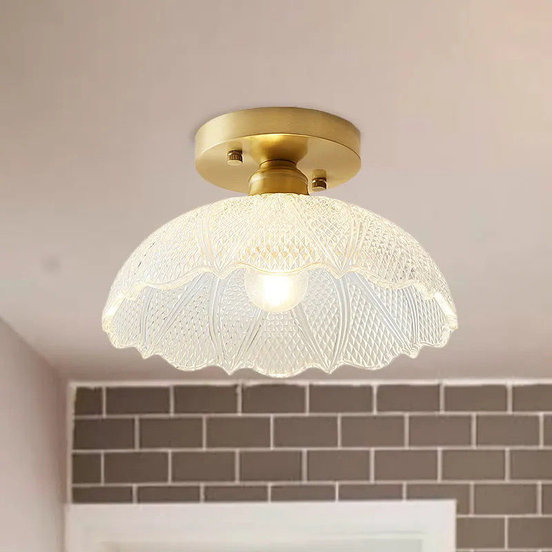 1-lichts plafondlamp met kom/schuur/bloemenkap Helder getextureerd glas Industriële gang Semi-flush Clearhalo