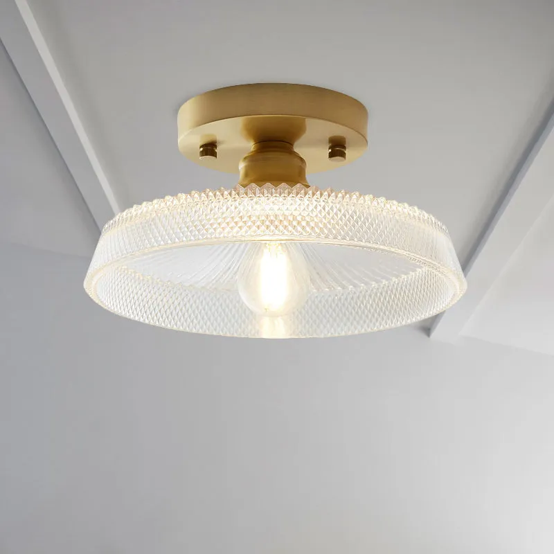1-lichts plafondlamp met kom/schuur/bloemenkap Helder getextureerd glas Industriële gang Semi-flush Clearhalo