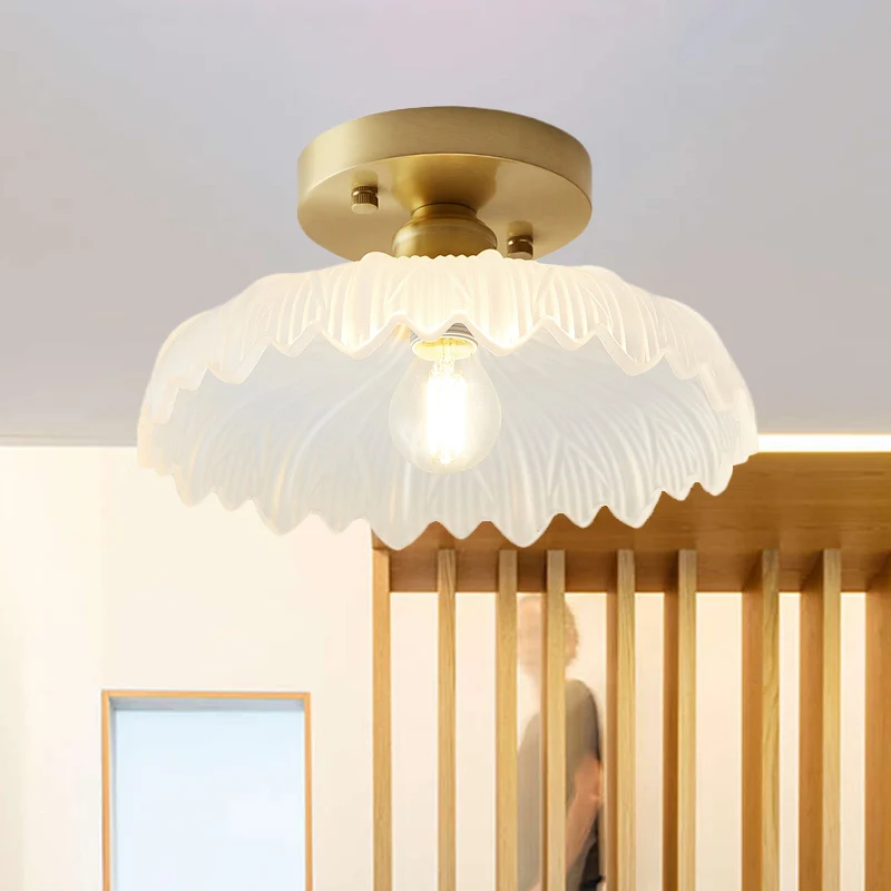 1-lichts plafondlamp met kom/schuur/bloemenkap Helder getextureerd glas Industriële gang Semi-flush Clearhalo