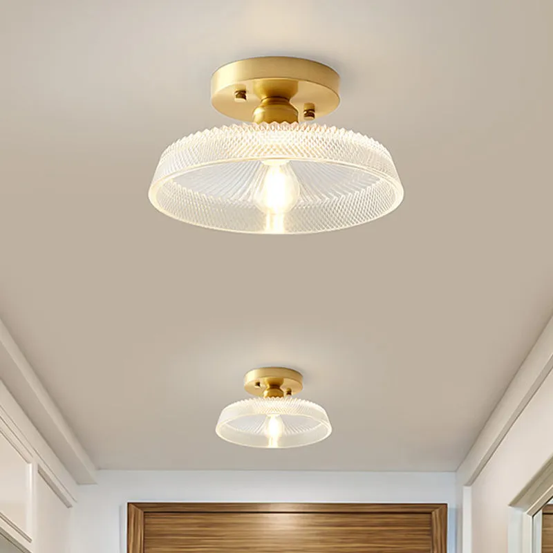 1-lichts plafondlamp met kom/schuur/bloemenkap Helder getextureerd glas Industriële gang Semi-flush Clearhalo