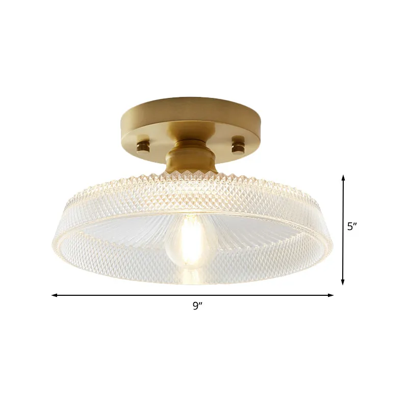 1-lichts plafondlamp met kom/schuur/bloemenkap Helder getextureerd glas Industriële gang Semi-flush Clearhalo