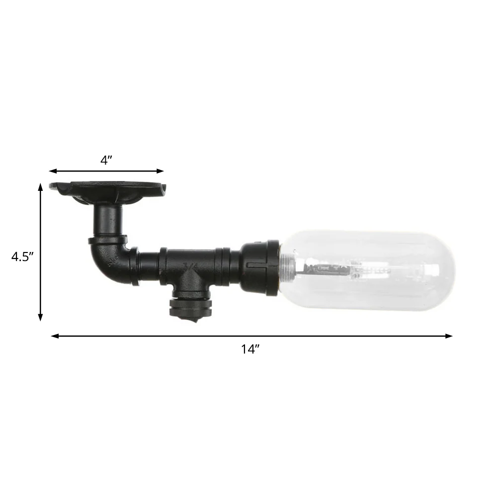 1-lichts plafondmontage armatuur ovale kap helder glas industriële binnen semi-inbouw zwart met pijpontwerp Clearhalo