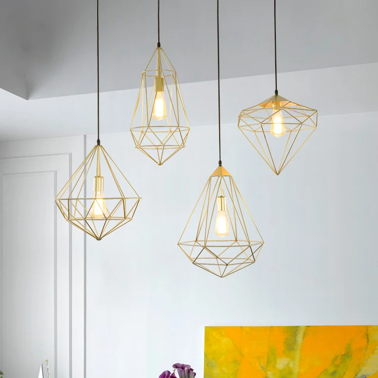 1-lichts prisma kooi hanglamp moderne stijl goud metallic hanglamp met verstelbaar snoer Clearhalo