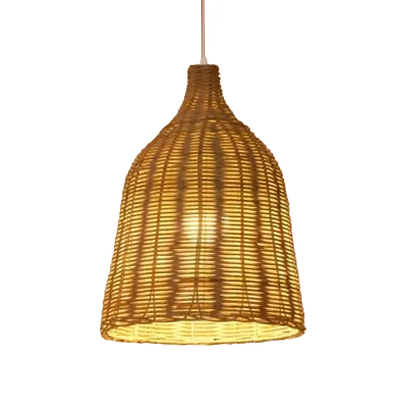 1-lichts restaurant hanglamp Aziatisch beige pendellamp met ronde/ovale/trommelrotan kap Clearhalo