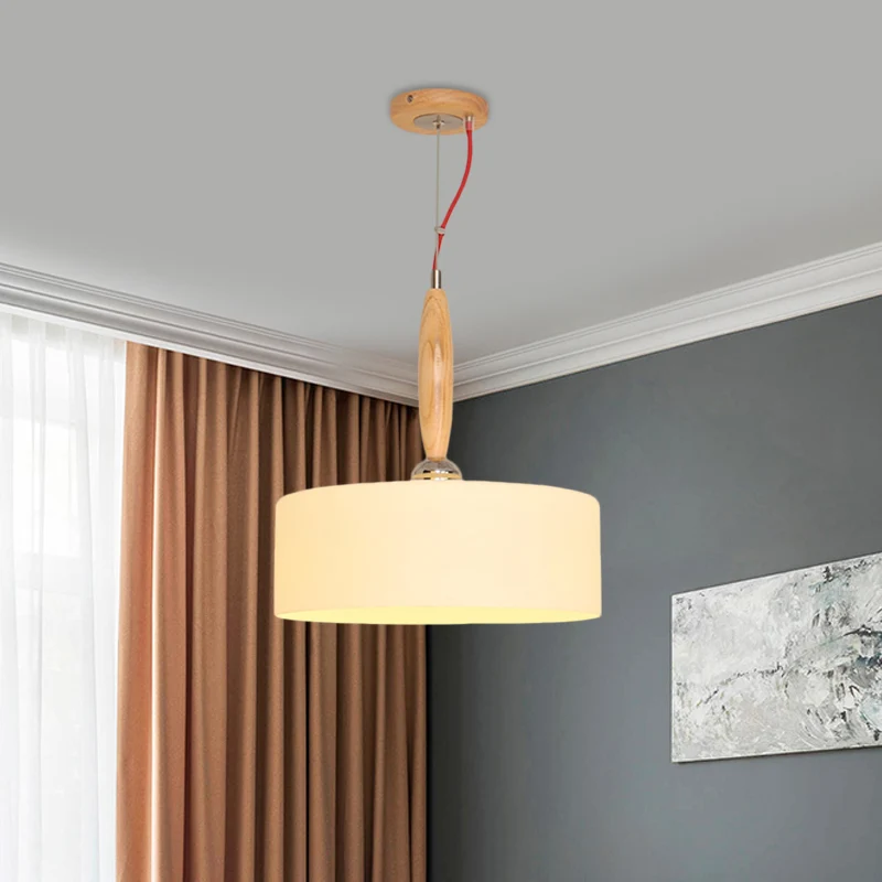 1-lichts restaurant hanglamp eigentijdse beige downlight met trommel witte glazen kap Clearhalo
