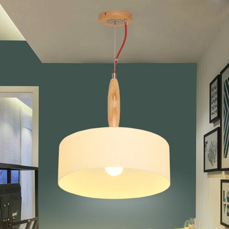 1-lichts restaurant hanglamp eigentijdse beige downlight met trommel witte glazen kap Clearhalo