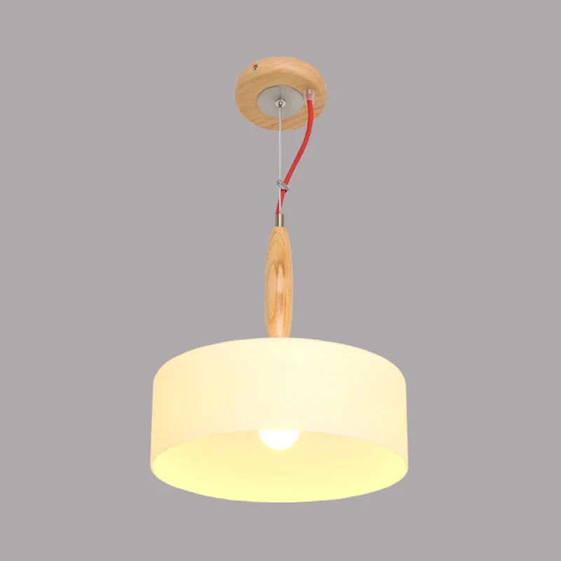 1-lichts restaurant hanglamp eigentijdse beige downlight met trommel witte glazen kap Clearhalo