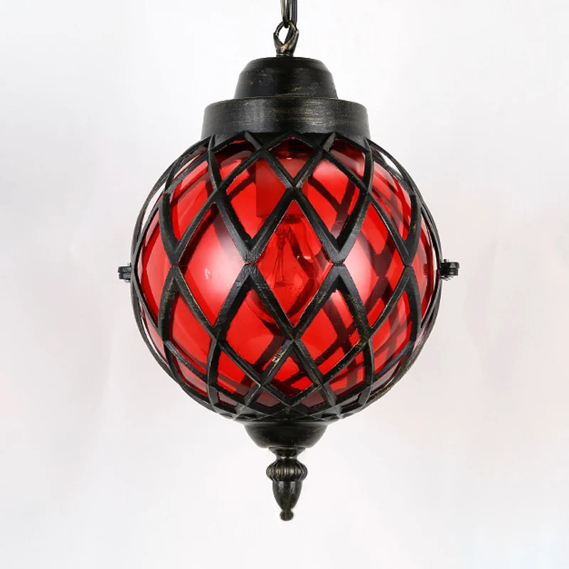 1-lichts restaurant hanglamp Marokkaanse zwarte plafondlamp met bol amber/groen/paars glazen kap Clearhalo