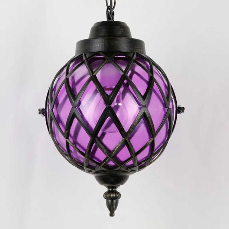 1-lichts restaurant hanglamp Marokkaanse zwarte plafondlamp met bol amber/groen/paars glazen kap Clearhalo