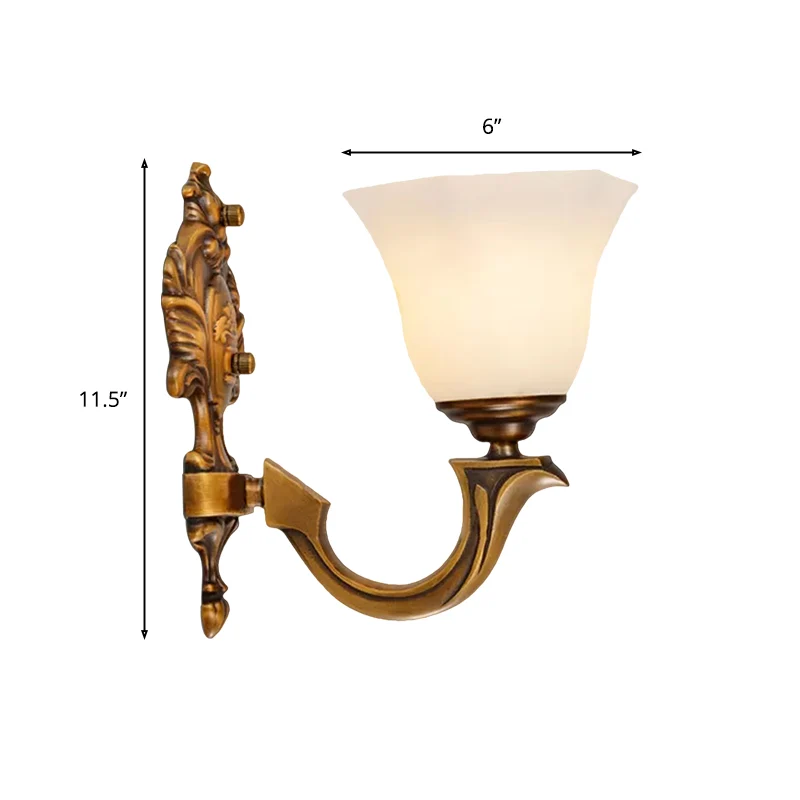 1-lichts schanslamp, rustieke slaapkamerwandlamp met zeshoekige klokvormige matglazen kap messing Clearhalo