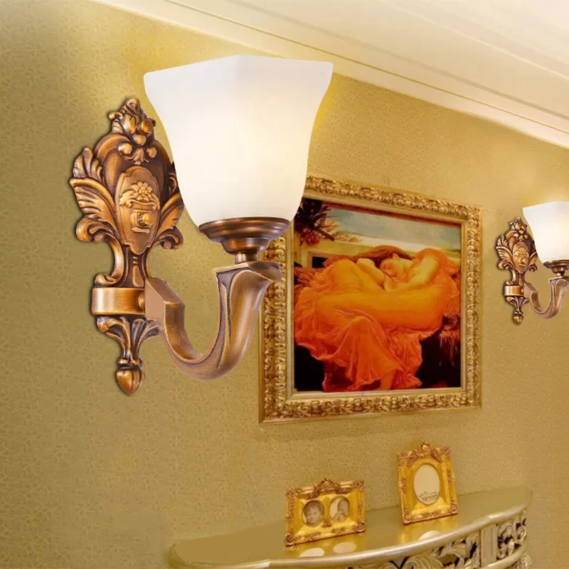 1-lichts schanslamp, rustieke slaapkamerwandlamp met zeshoekige klokvormige matglazen kap messing Clearhalo