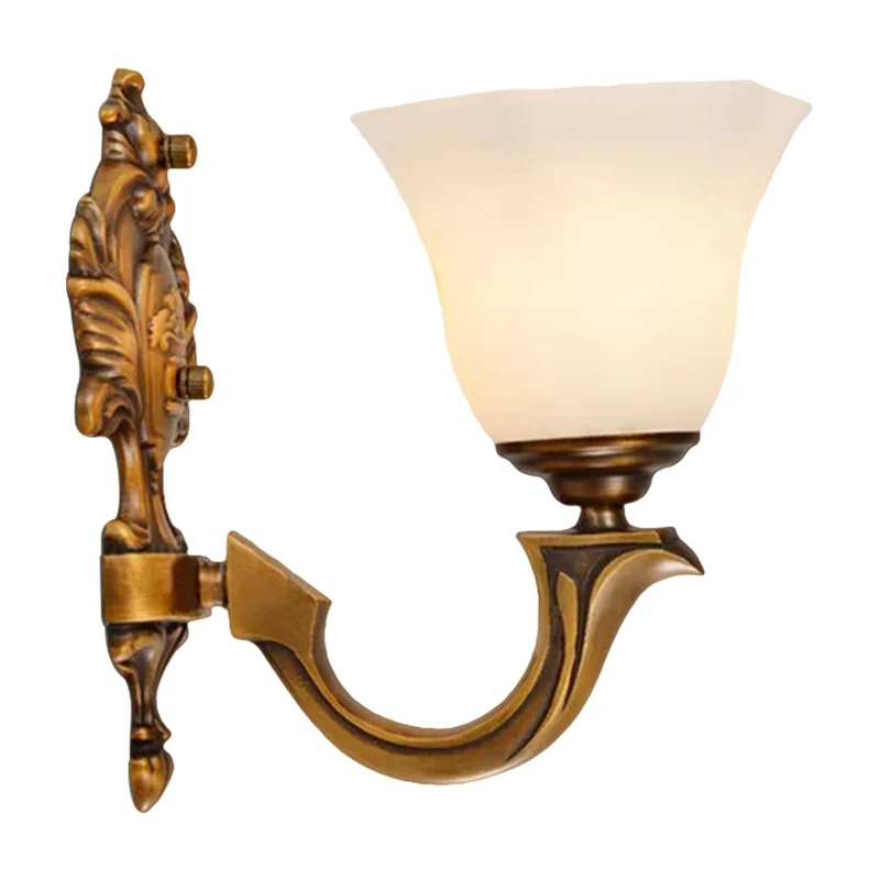 1-lichts schanslamp, rustieke slaapkamerwandlamp met zeshoekige klokvormige matglazen kap messing Clearhalo