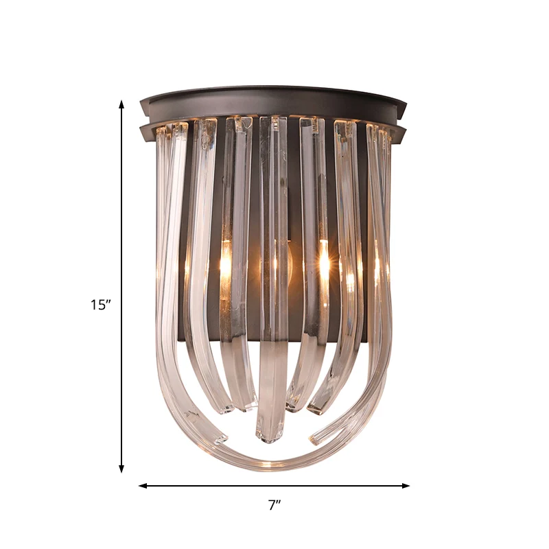 1-lichts semi-ovale wandlamp Moderne glazen en metalen wandlamp zwarte afwerking voor slaapkamer Clearhalo