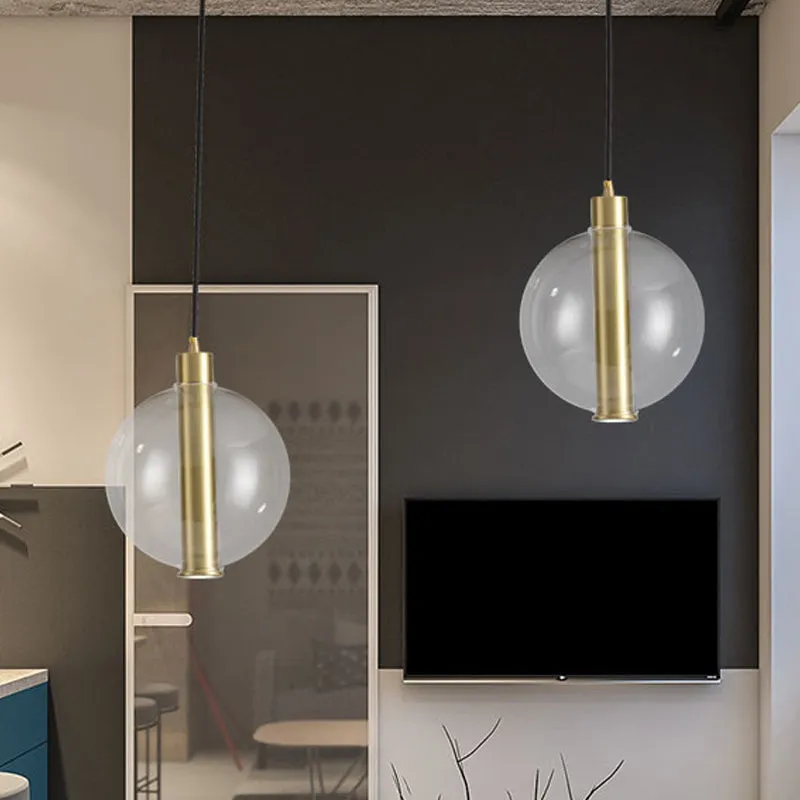 1-lichts slaapkamer LED-hanglamp Minimalistische gouden plafondhanglamp met bolvormige helderglazen kap Clearhalo
