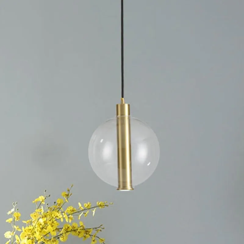 1-lichts slaapkamer LED-hanglamp Minimalistische gouden plafondhanglamp met bolvormige helderglazen kap Clearhalo