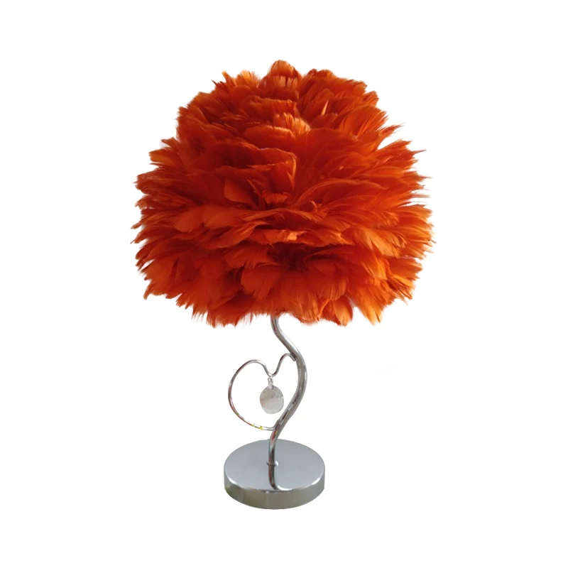 1-lichts slaapkamernachtlamp Scandinavisch grijs/oranje/roze tafellamp met koepelvormige verenkap en kristallen accent Cle...