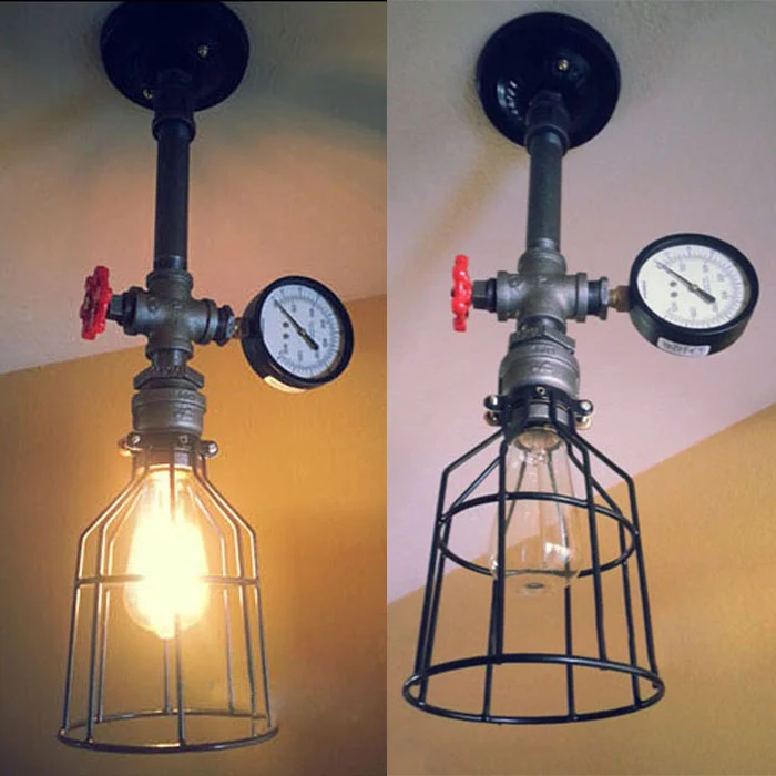 1-lichts taps toelopende kooi-plafondlamp met klep en meter Vintage stijl zwart metalen semi-inbouwlamp voor restaurant Cl...