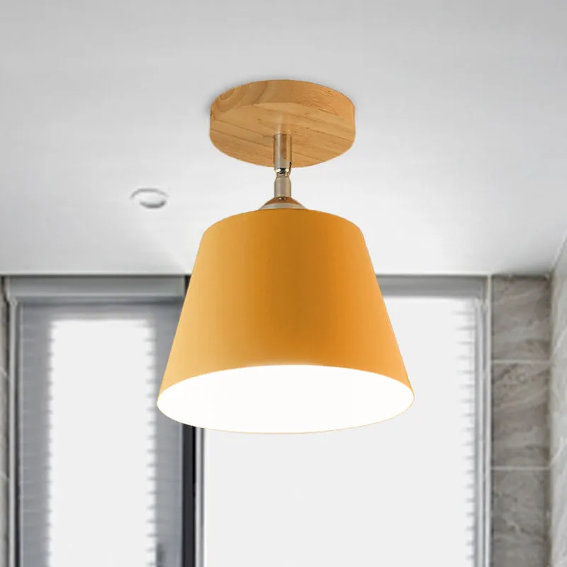 1-lichts taps toelopende, semi-inbouw hanglamp modernisme grijs/roze verstelbare plafondlamp van metaal en hout Clearhalo