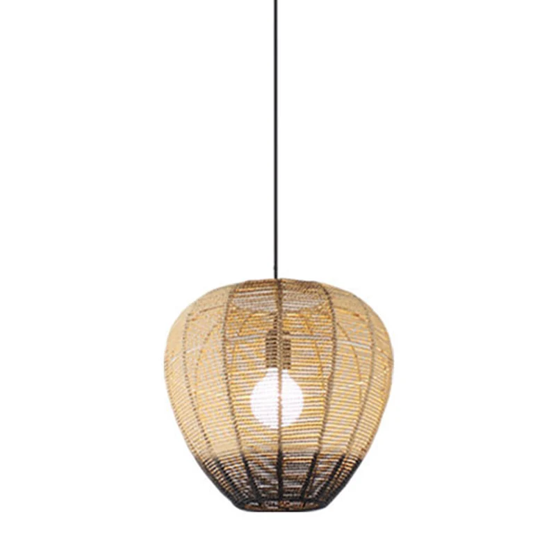 1-lichts Tea Room hanglamp, moderne houten en zwarte plafondophanging met waterdruppel rotan kap Clearhalo