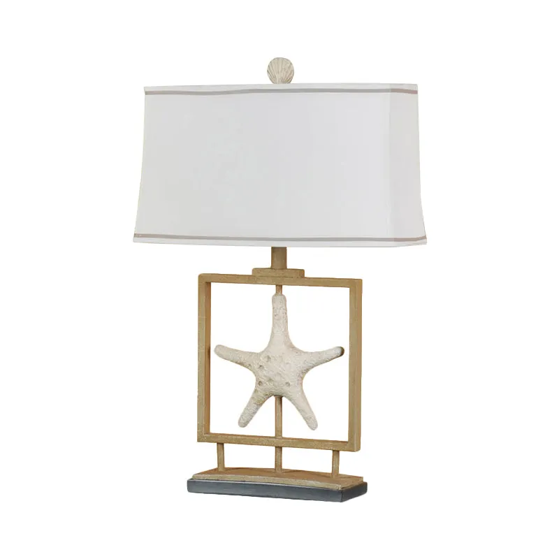 1-lichts trapeziumvormige tafellamp Vintage witte stoffen tafellamp met zeesterontwerp Clearhalo