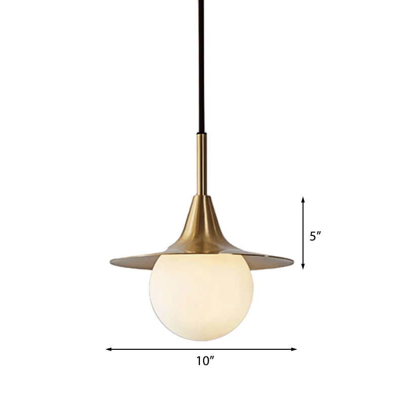 1-lichts uitlopende plafondhanglamp met melkglazen bolkap, messing hanglamp uit het midden van de eeuw voor eettafel Clear...