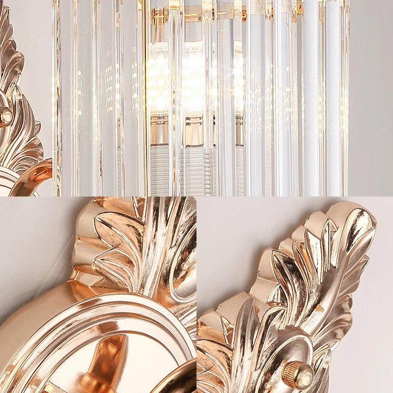 1-lichts vierkante wandlamp, hedendaagse wandkandelaar van helder kristal en metaal met uitgesneden achterplaat roségoud C...