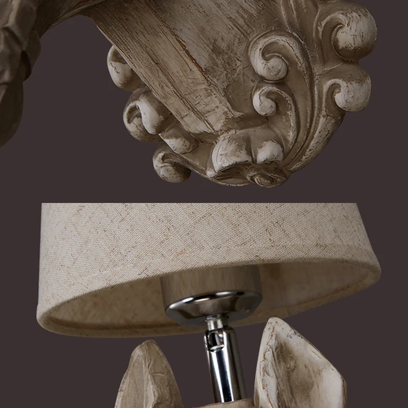1-lichts wandlamp met traditionele paardenhars schanslamp lichtbruin met taps toelopende stoffen kap Clearhalo