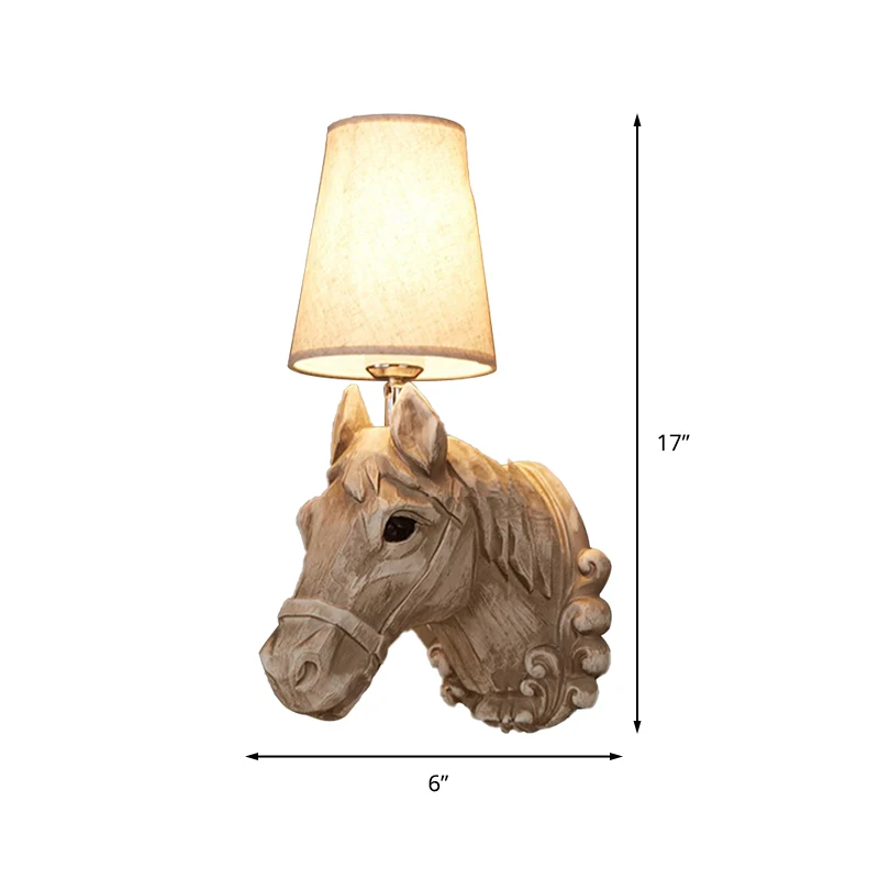 1-lichts wandlamp met traditionele paardenhars schanslamp lichtbruin met taps toelopende stoffen kap Clearhalo
