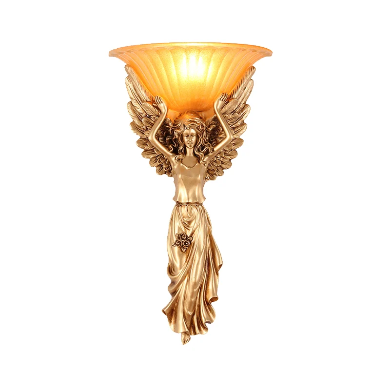 1-lichts wandlamp, vintage uitlopende geribbelde glazen schanslamp met goud/witte engelbasis Clearhalo