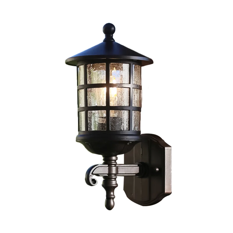 1-lichts wandverlichting klassieke lantaarn helder bubbel/craquelé glas schanslicht donkere koffie voor binnenplaats Clear...