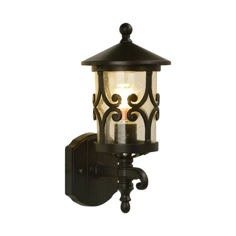 1-lichts wandverlichting klassieke lantaarn helder bubbel/craquelé glas schanslicht donkere koffie voor binnenplaats Clear...